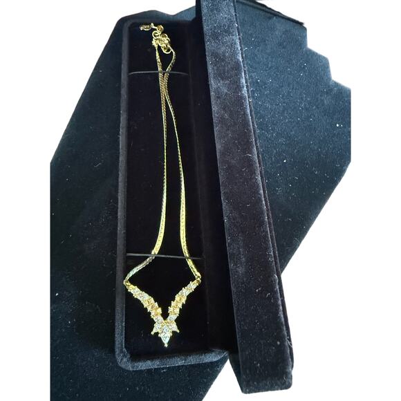 Authentic Christian Dior Archangel Necklace*Swarovski Crystals* Gold Herringbone - Picture 2 of 6